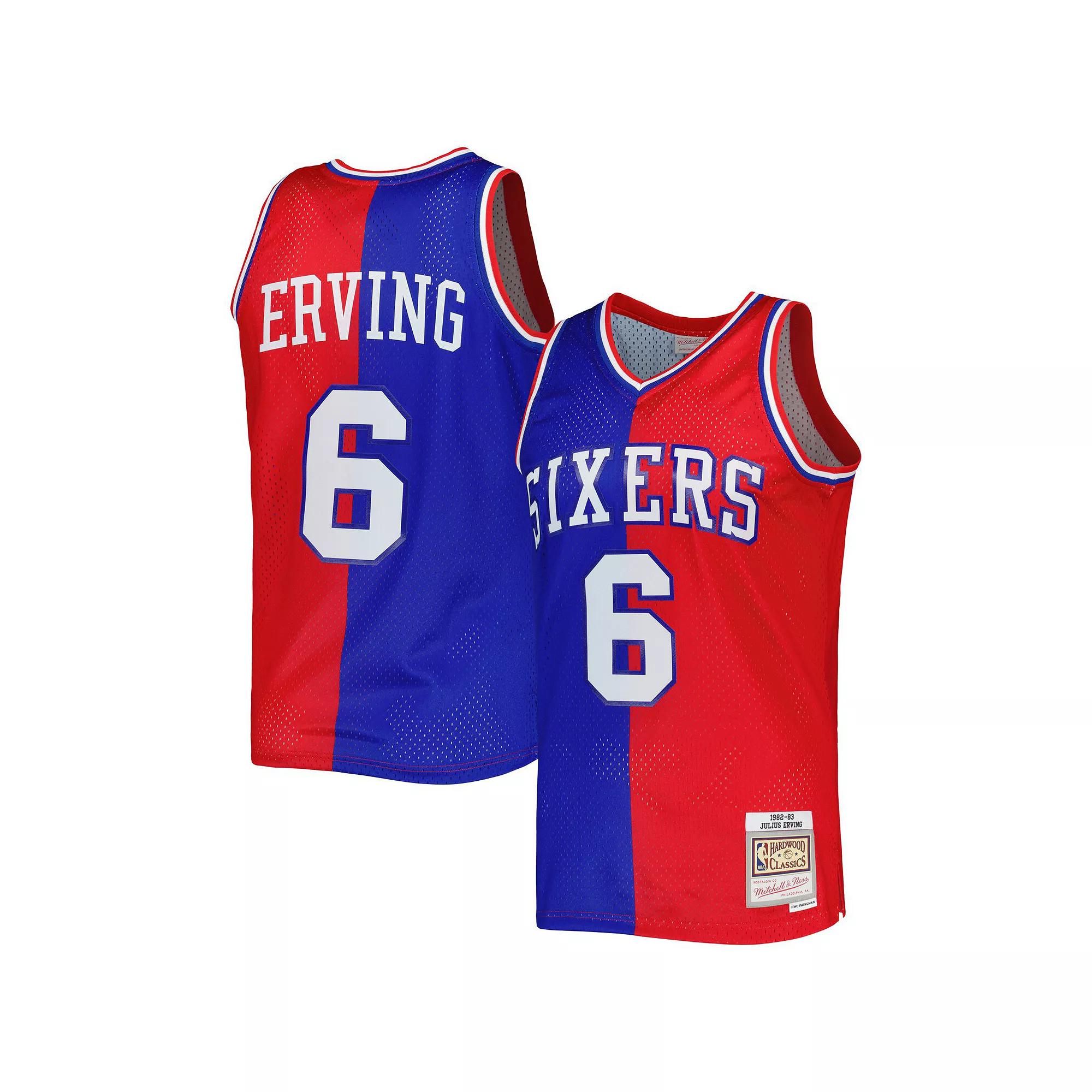 Men's Mitchell & Ness Julius Erving Royal/Red Philadelphia 76ers Hardwood Classics 1982/83 Split Swingman Jersey, Size: Small, 76r Blue Product Image