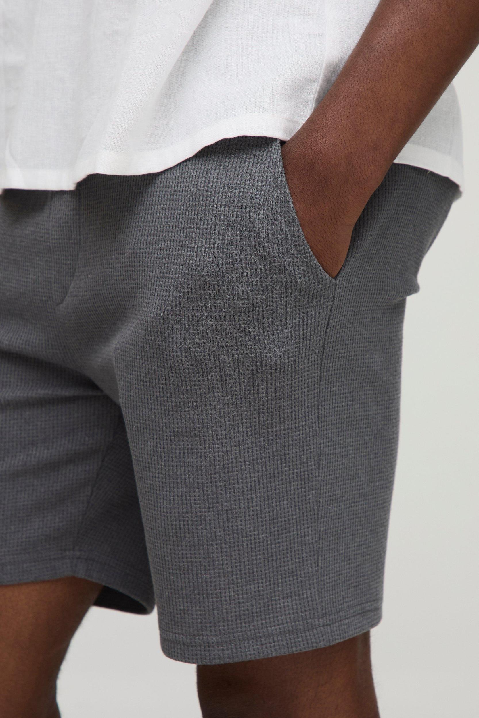 Elasticated Waist Slim Fit Waffle Shorts | boohooMAN USA Product Image