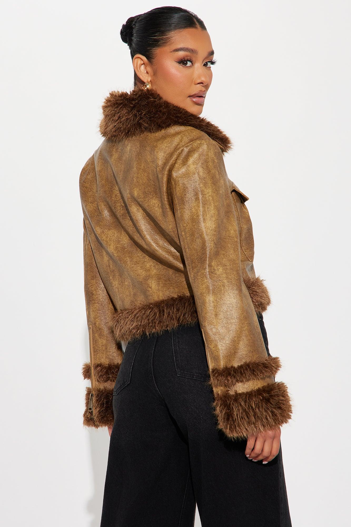 Caught Off Guard Washed Faux Leather Jacket - Cognac Product Image