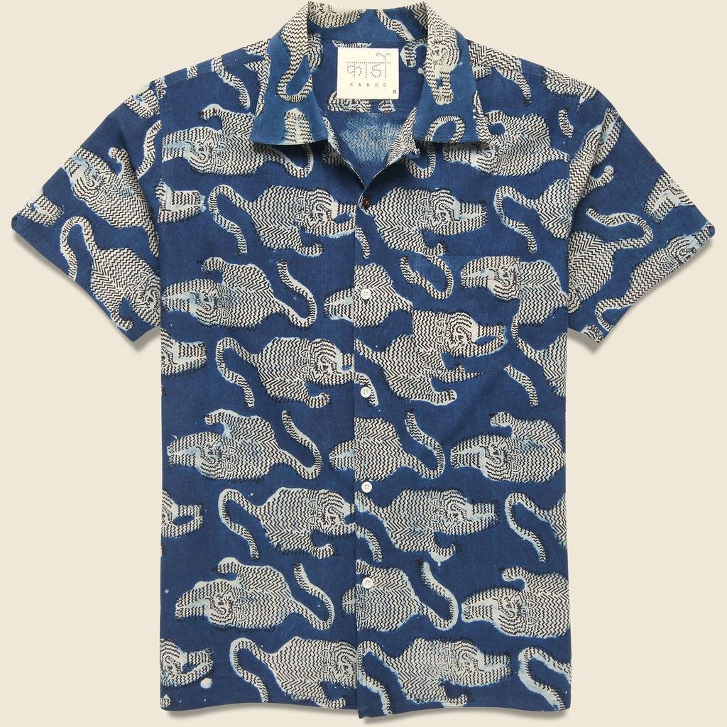 Tiger Block Print Shirt - Blue Product Image