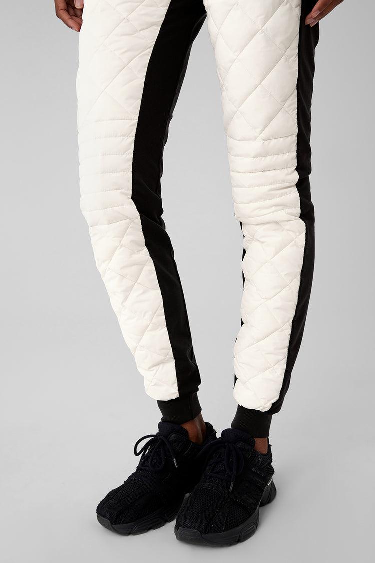 Airbrush Winter Warm High-Waist Moto Puffer Pant - Black/Ivory Product Image