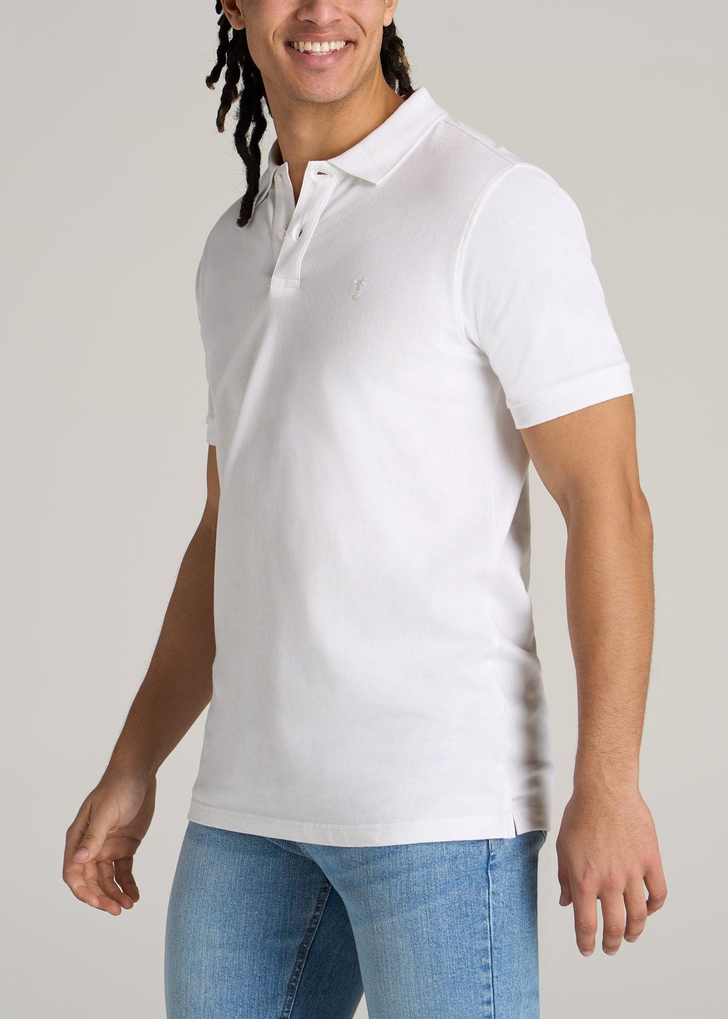 Classic Polo with Embroidered Logo for Tall Men in Grey Blue Male Product Image