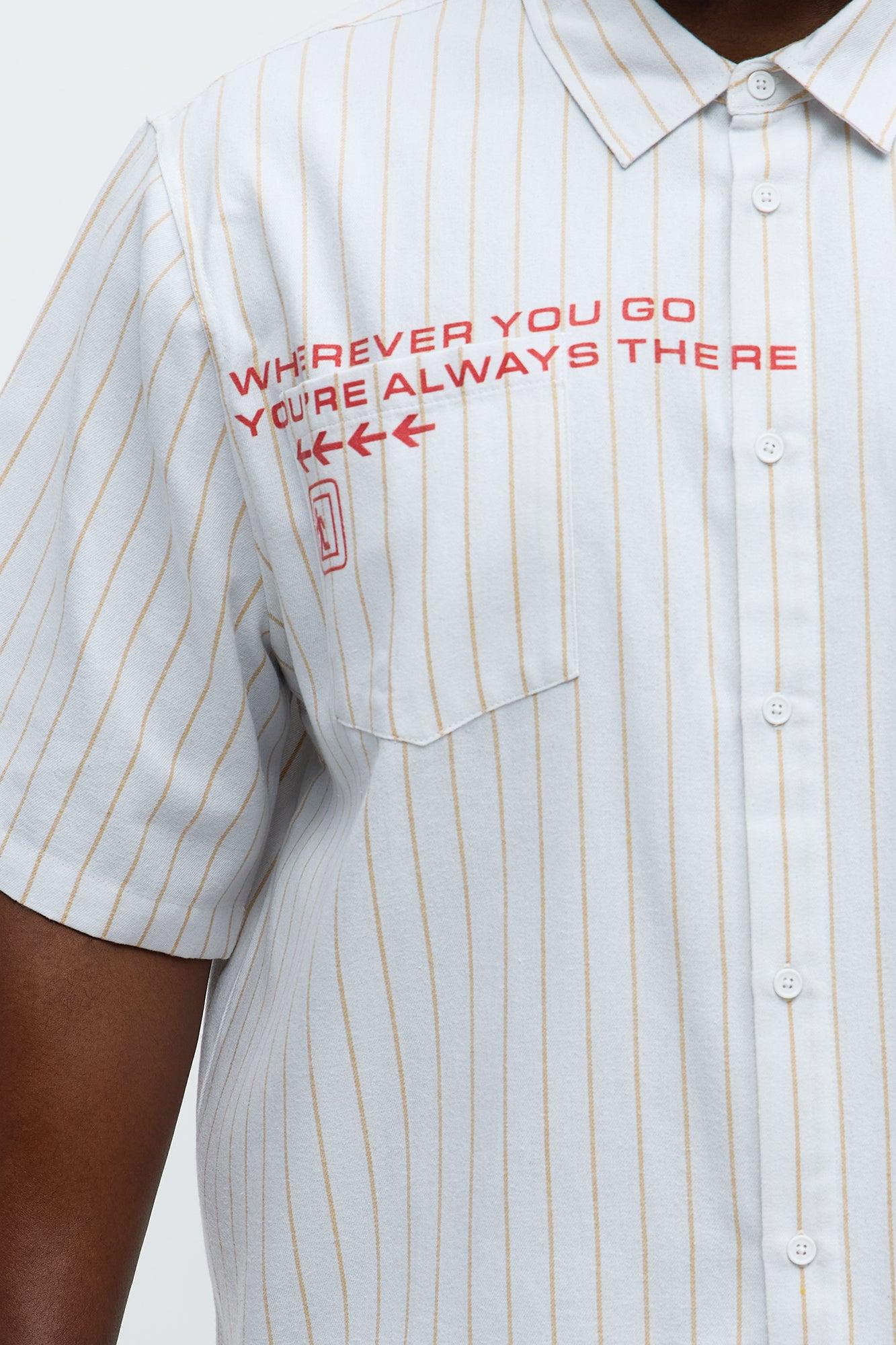 Worldwide Striped Cropped Button Up Shirt - White Male Product Image