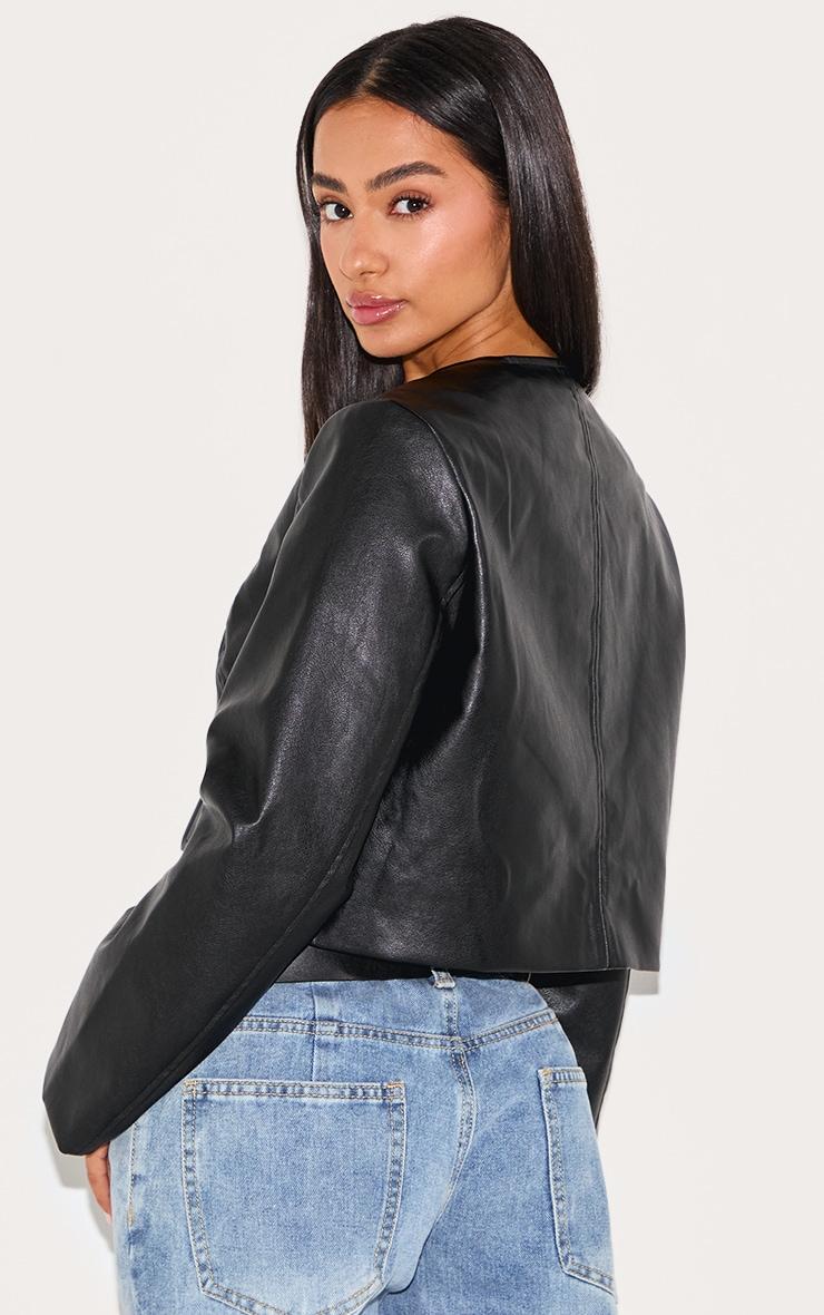 Petite Black Faux Leather Boxy Jacket Product Image