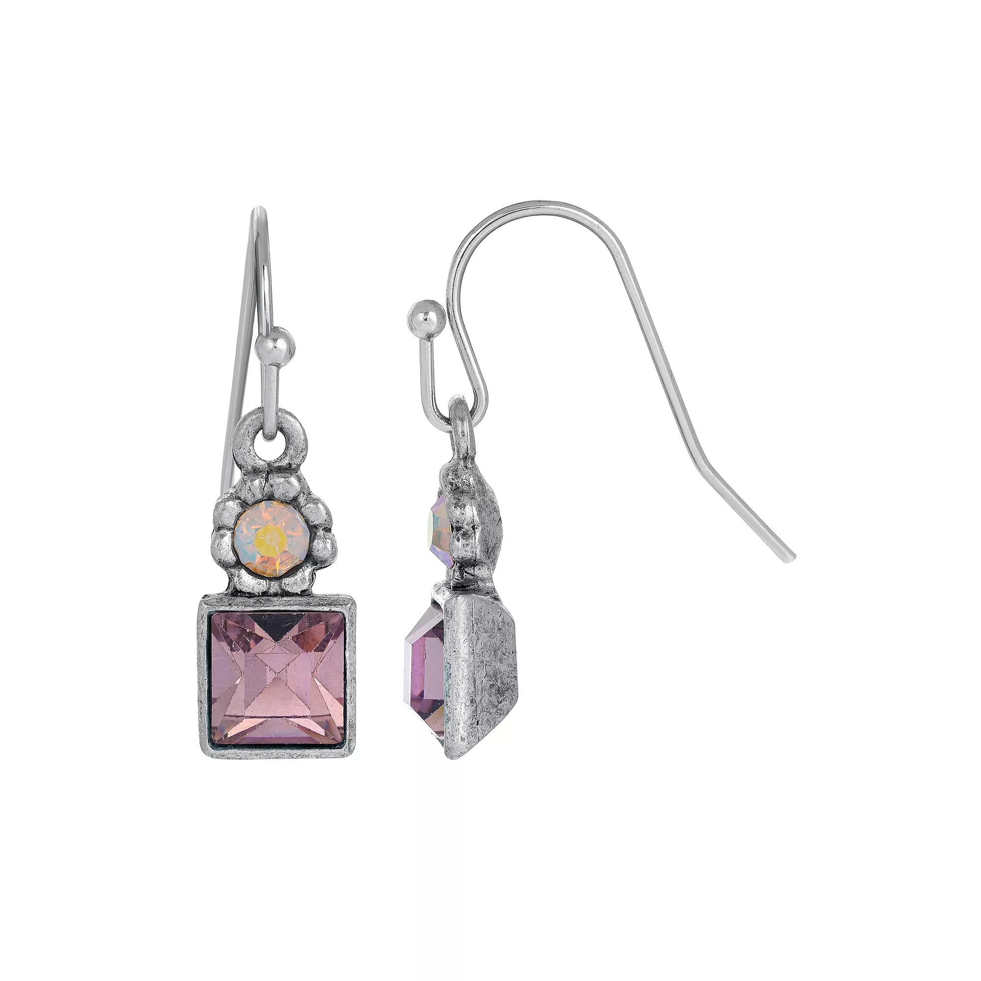 1931 Silver Tone Aurora Borealis Flower & Purple Crystal Earrings, Women's Product Image