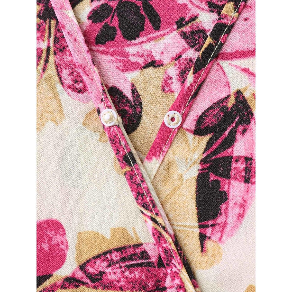 Plus Size Floral Pattern Pockets Surplice Midi Dress Rosered Women Overlap Collar Half Sleeve Curvy BloomChic 14-16/1X Product Image