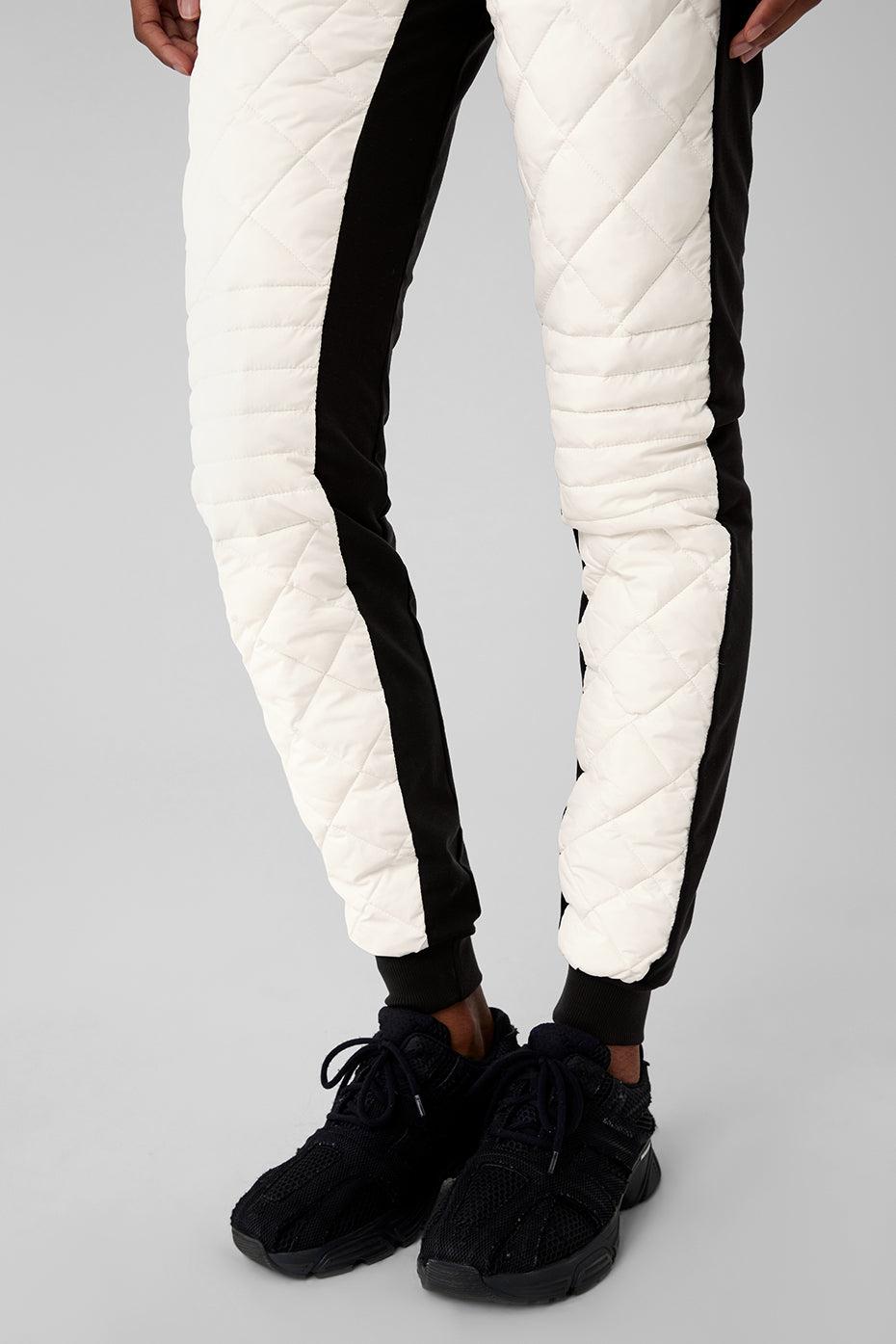 Airbrush Winter Warm High-Waist Moto Puffer Pant - Black/Ivory Product Image