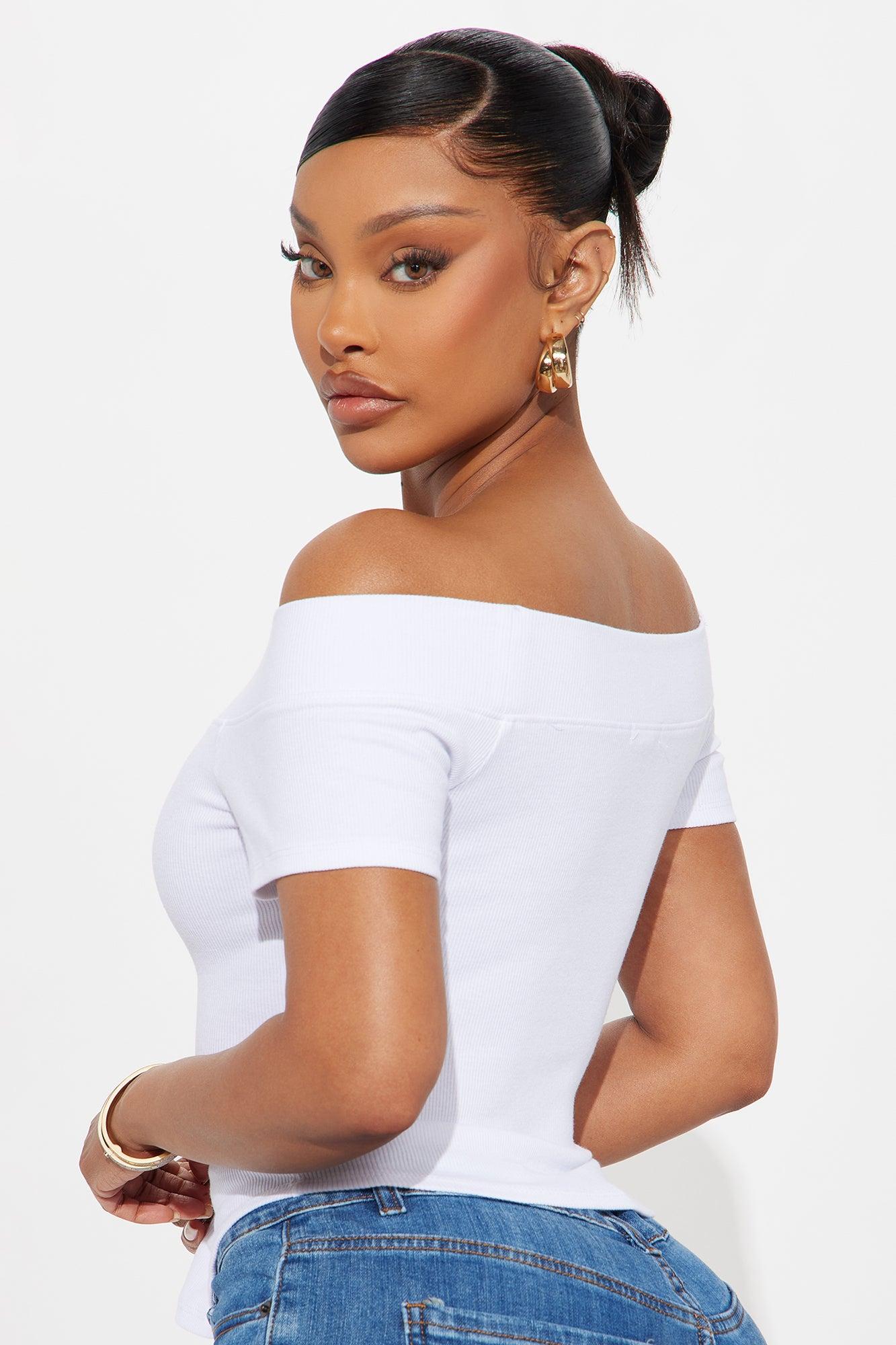 Flo Off Shoulder Ribbed Top - White Product Image