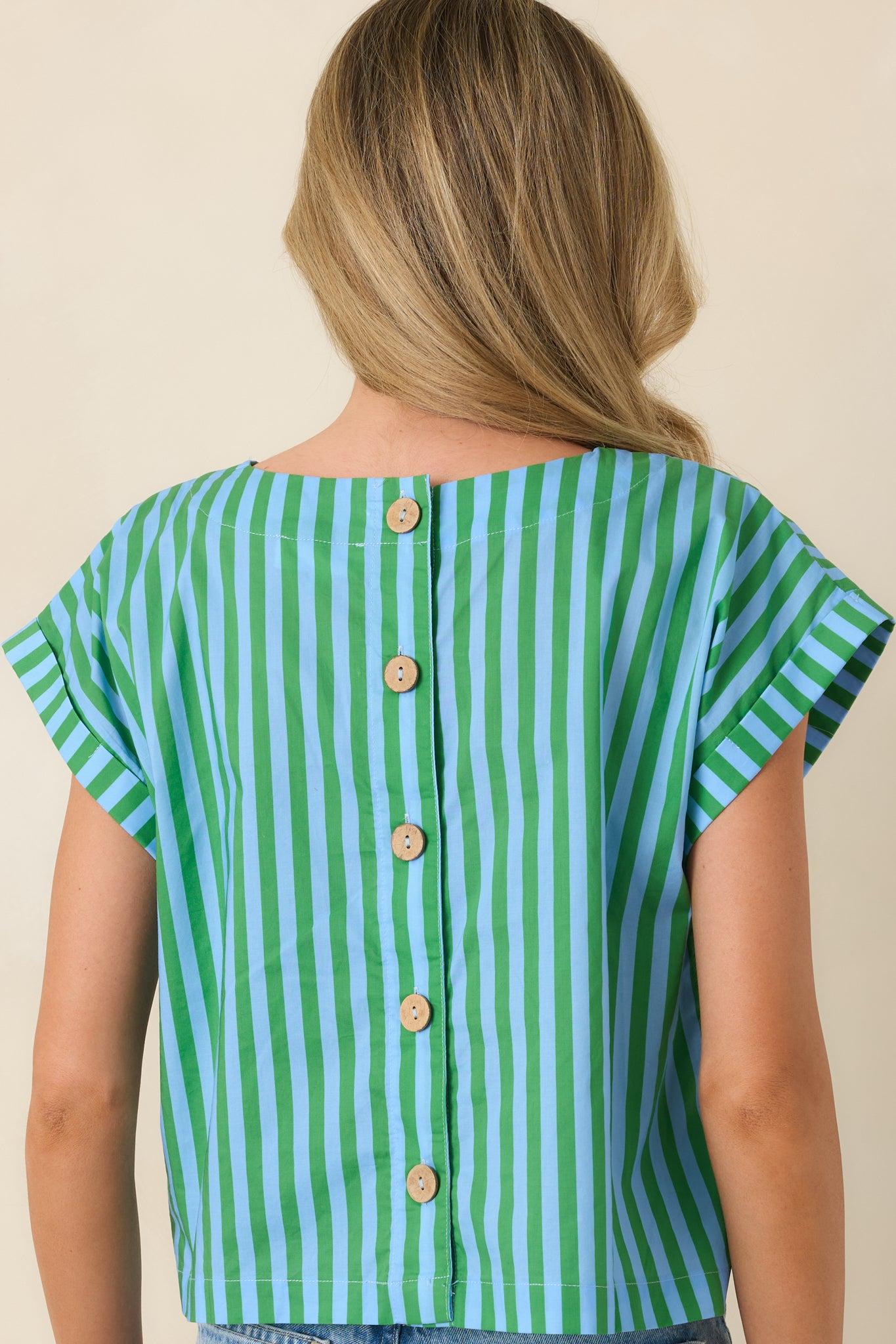 Making Moves Blue & Green Stripe Boxy Cotton Top Product Image