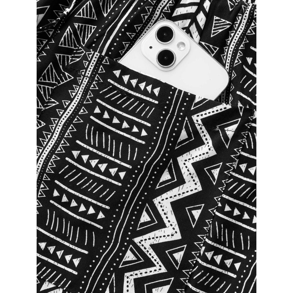 Plus Size Boho Stripes Tassels Jogger Pants Women Black Resort Mid Rise Vacation Pants BloomChic 26/4X Product Image