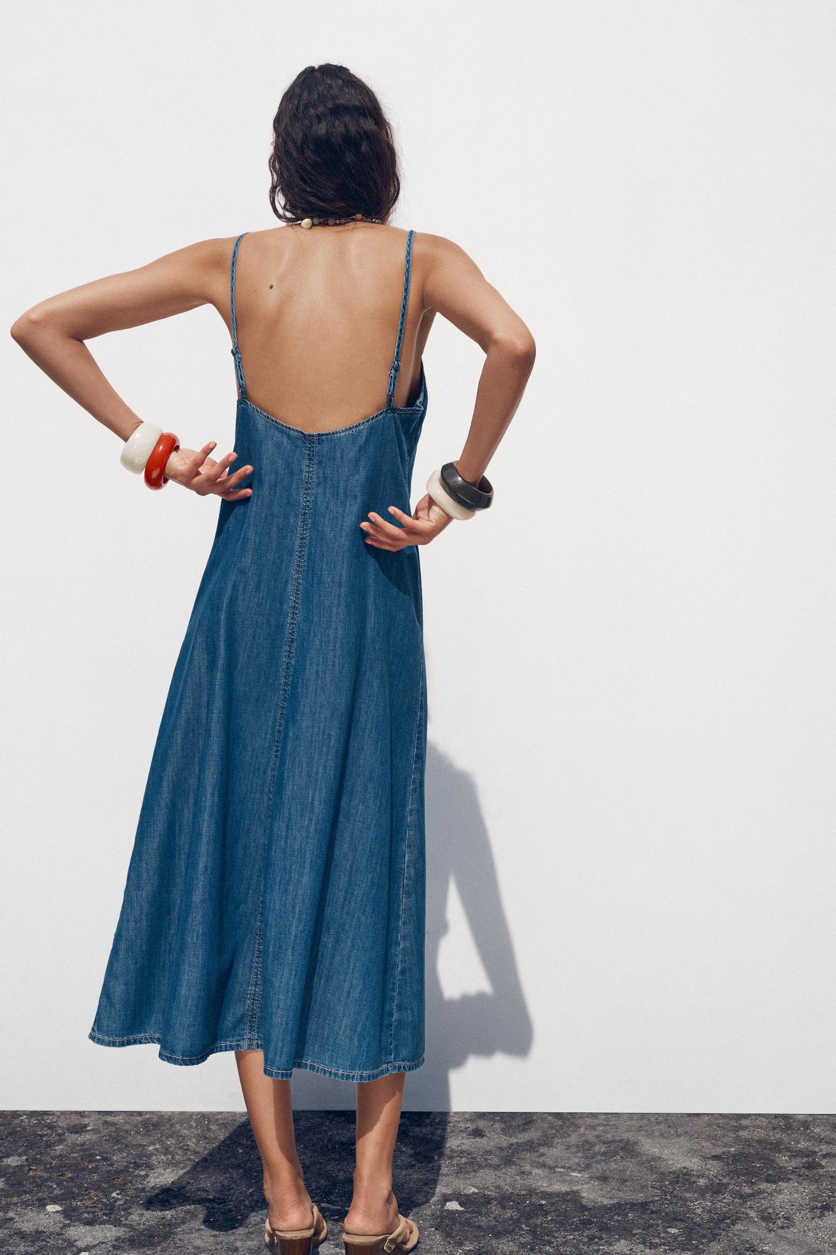 Z1975 DENIM STRAPPY MIDI DRESS Product Image