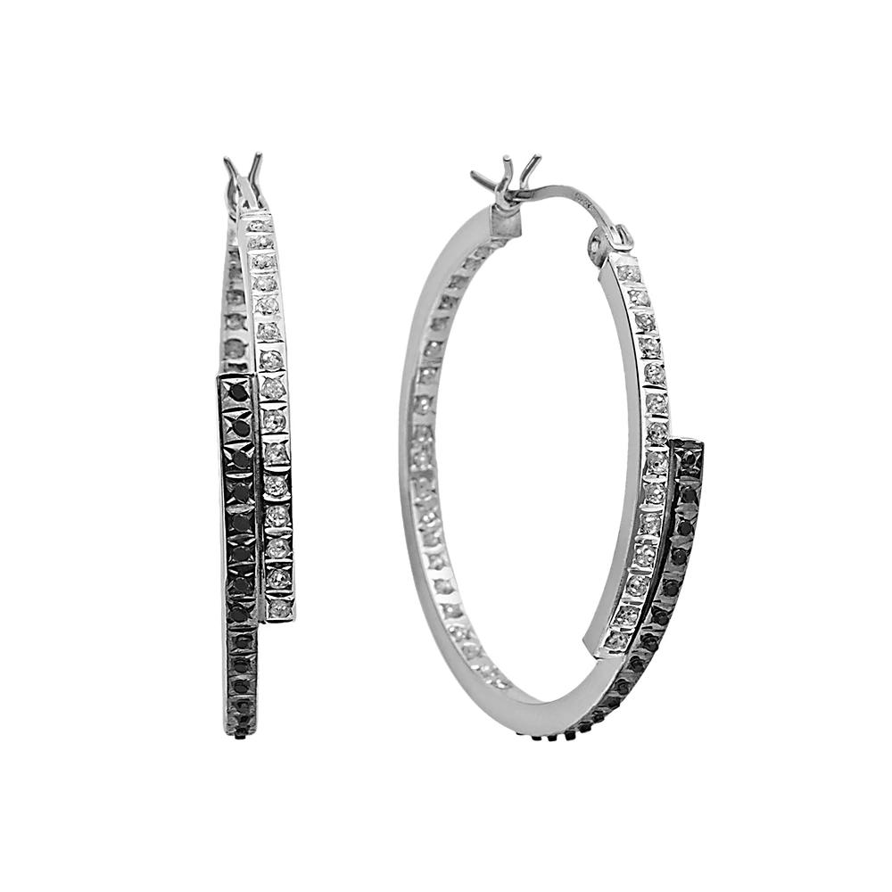 Diamond Mystique Platinum Over Silver Inside-Out Bypass Hoop Earrings, Women's, Black Product Image