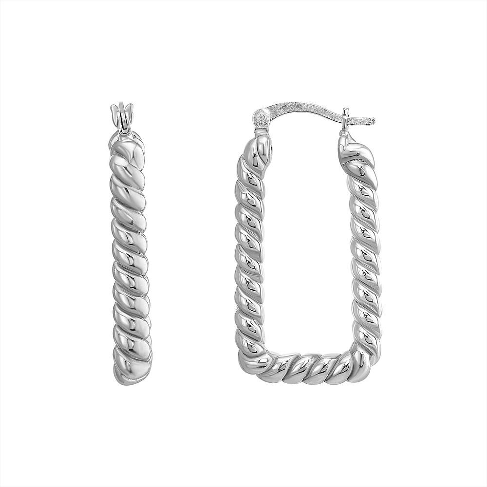 Argento Forte Platinum Over Silver Rectangle Hoop Earrings, Women's, Silver Tone Product Image
