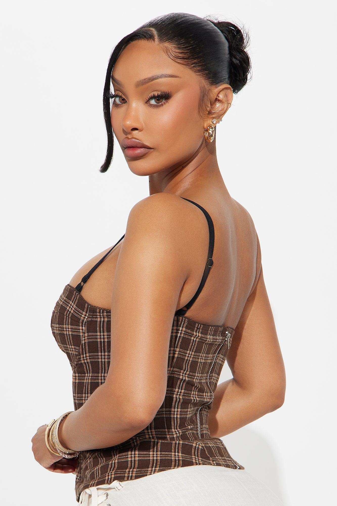 What I Want Plaid Corset Top - Brown/combo Female Product Image