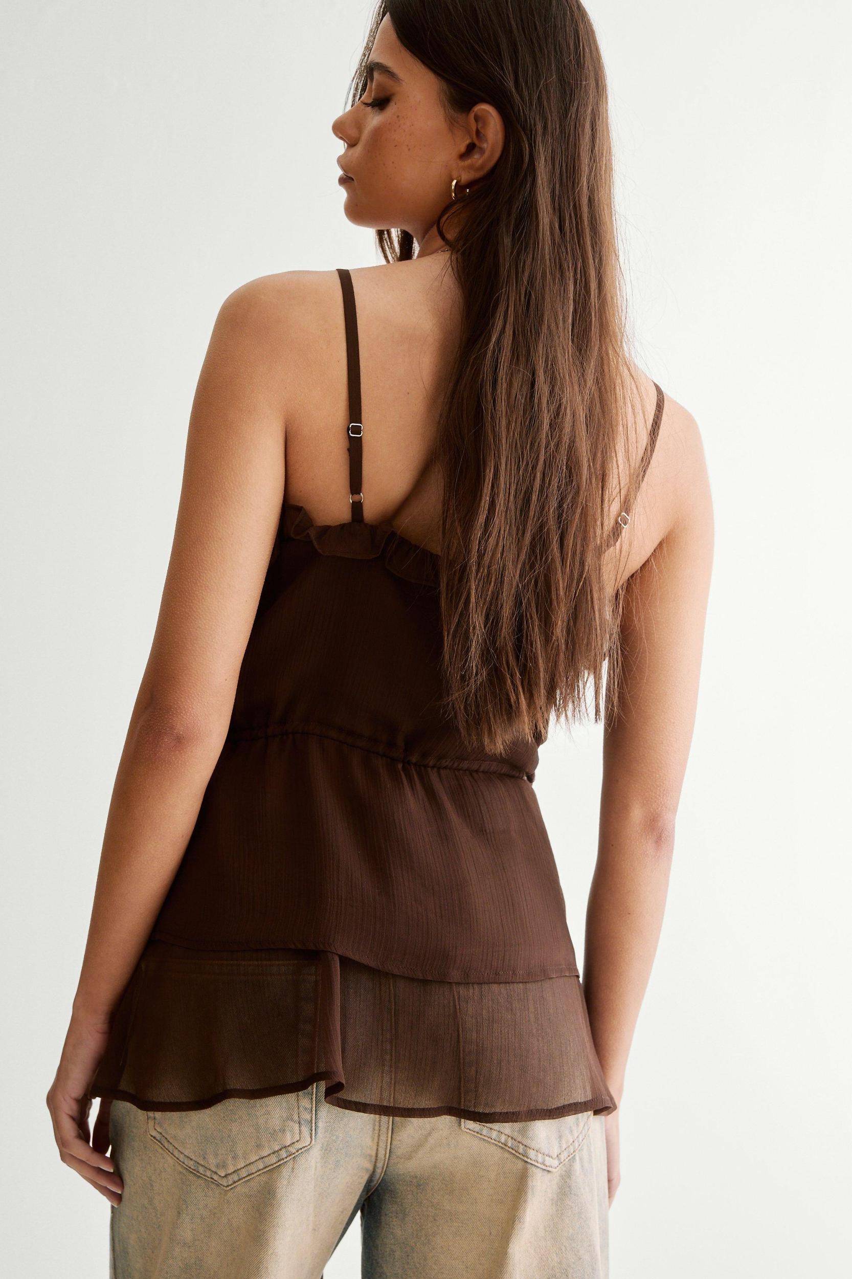 Ruffle Tie Waist Longline Cami Top Product Image