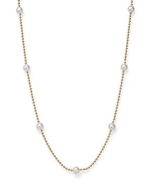 Womens 18K Yellow Gold & 4MM Pearl Station Beaded Chain Necklace Product Image