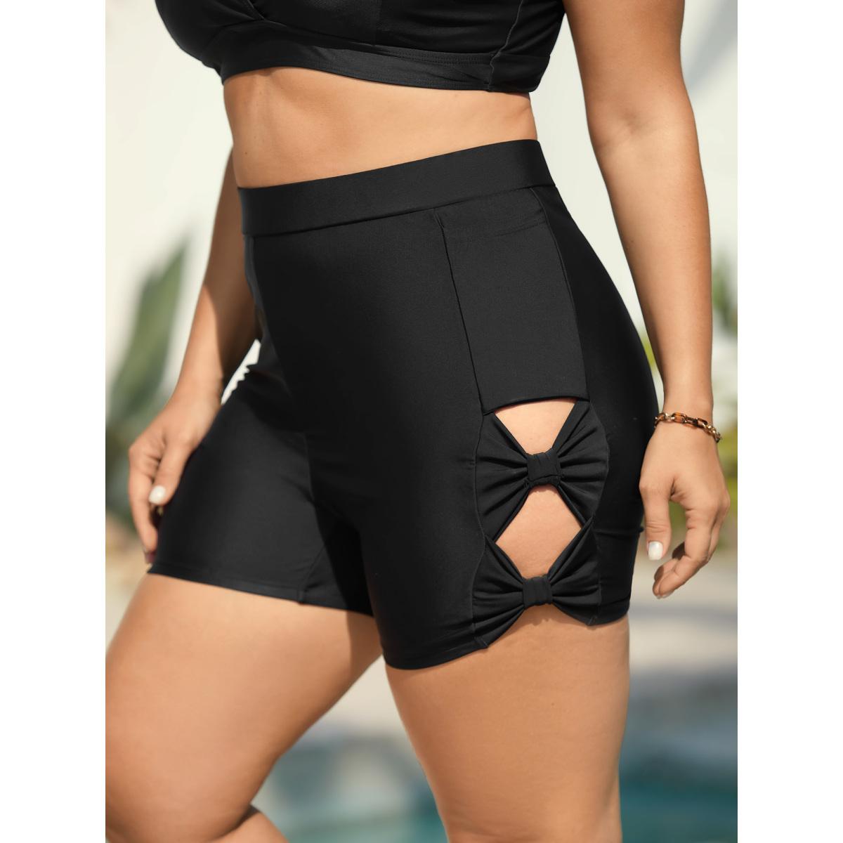 Plus Size Bow Cut-Out Pockets Tight Swim Bottoms Women's Swimwear Black Resort Cut-Out High stretch Skinny High Rise Patch pocket Curve Swim Bottoms BloomChic 10/M Product Image
