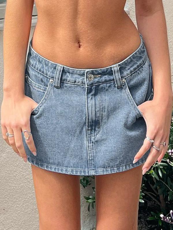 Vintage Blue Micro Denim Skirts Product Image