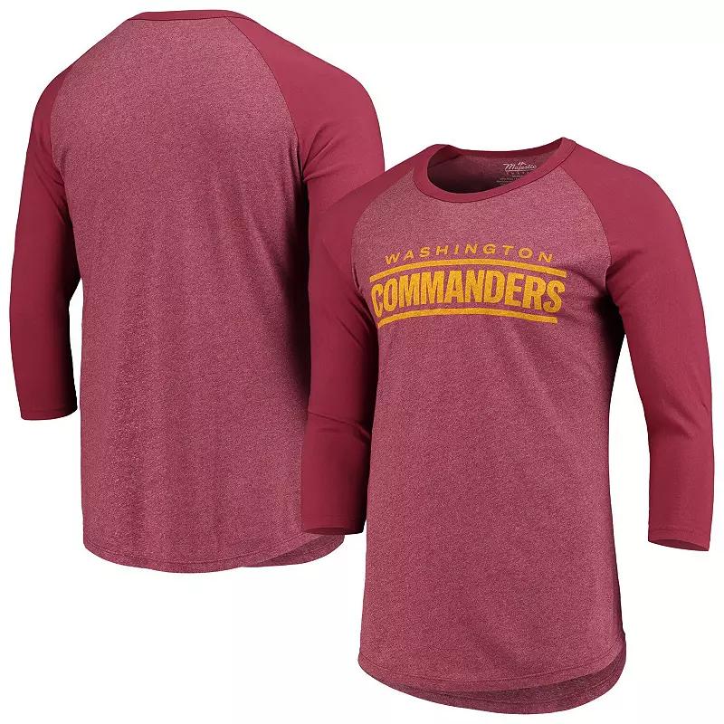 Men's Washington Commanders Majestic Threads Burgundy Wordmark 3/4-Sleeve Raglan Tri-Blend T-Shirt,  Product Image