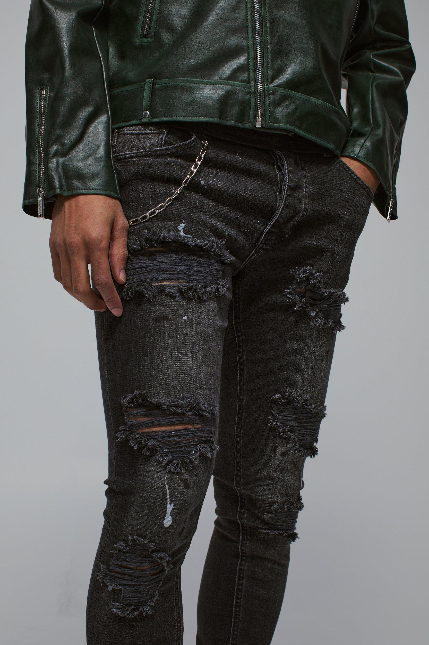 Super Skinny Stretch Rip & Repair Denim Jeans | boohooMAN USA Product Image