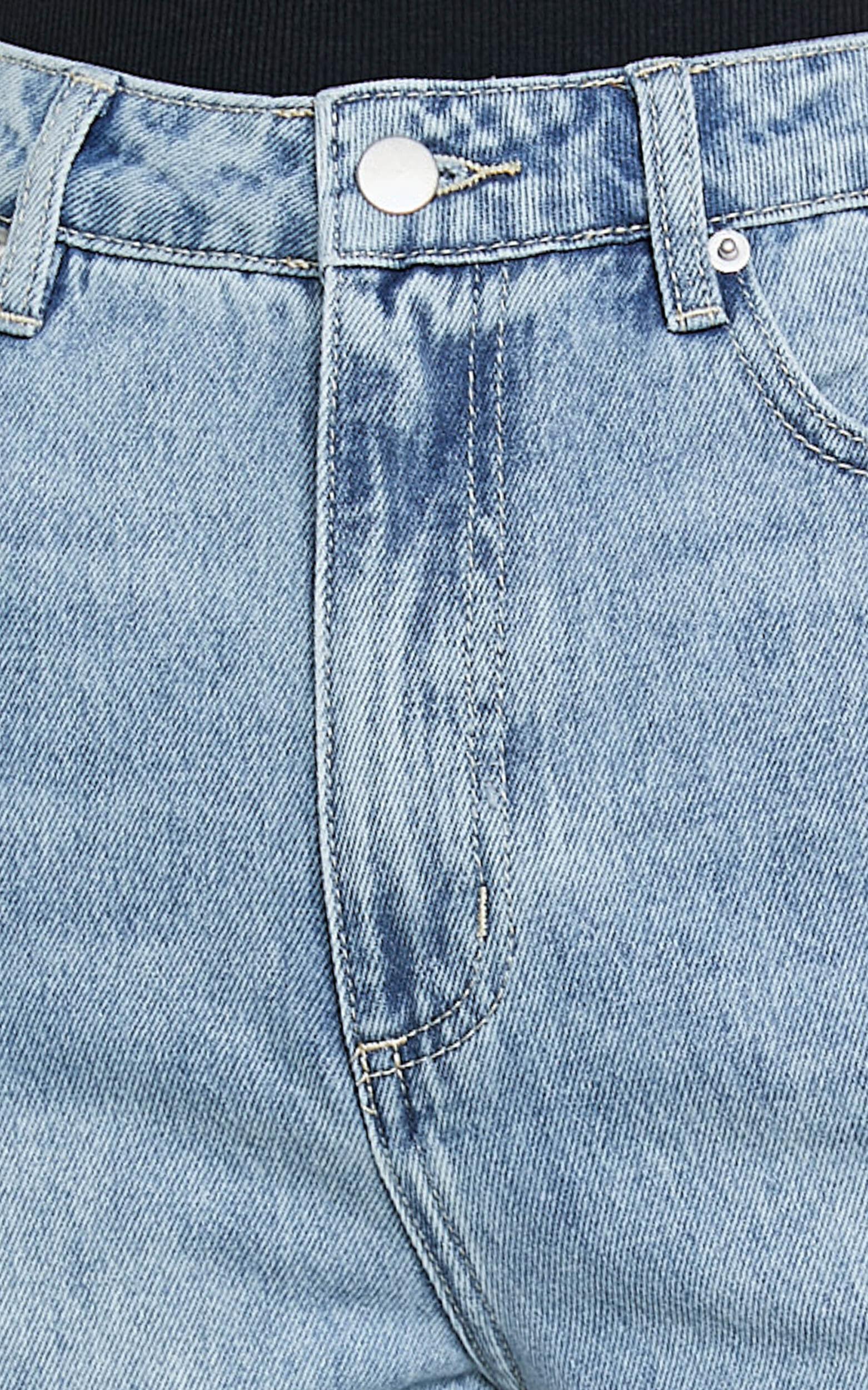 Billie Jeans - High Waisted Cotton Distressed Mom Denim Jeans in Mid Blue Wash Product Image