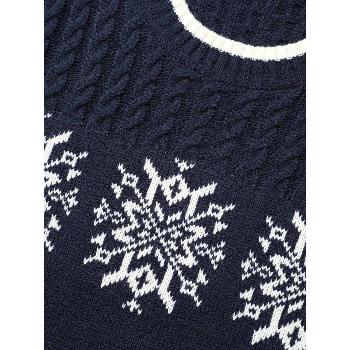 Plus Size Snowflakes Pattern Contrast Round Neck Pullover Midnight Women Casual Loose Long Sleeve Round Neck Everyday Pullovers BloomChic 26/4X Product Image