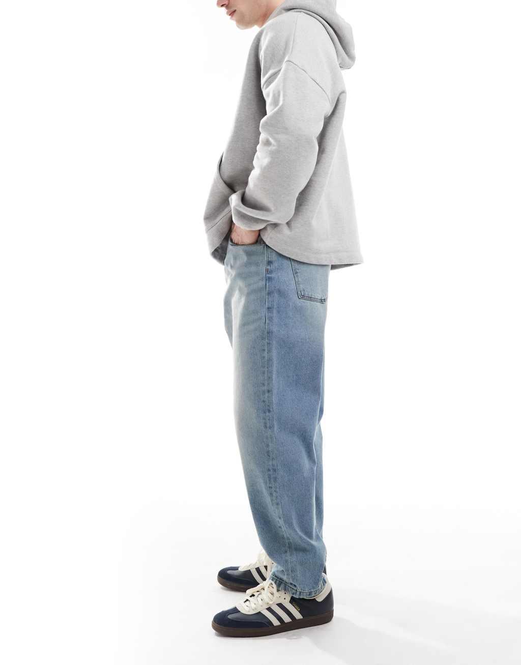 ASOS DESIGN barrel fit jeans in light wash blue Product Image