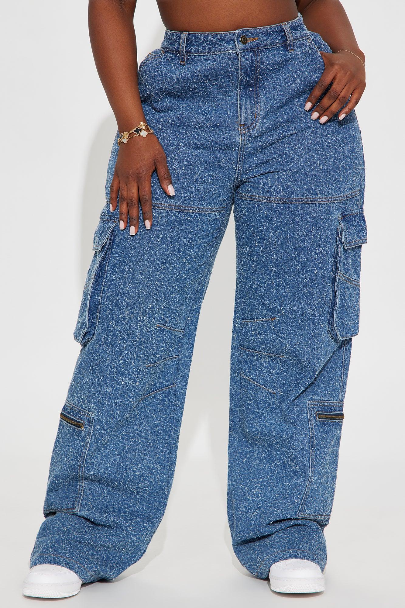 Hanna Textured Cargo Straight Leg Jean - Medium Wash Female Product Image
