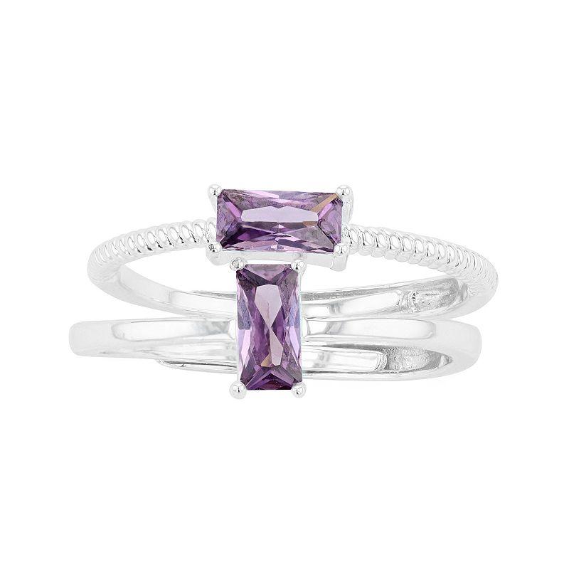City Luxe Birthstone Simulated Gemstone Duo Ring Set, Women's, Silver Tone June Product Image