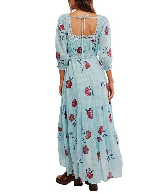 Free People Morning Meadows Printed Square Neck 3/4 Sleeve Maxi Dress Product Image