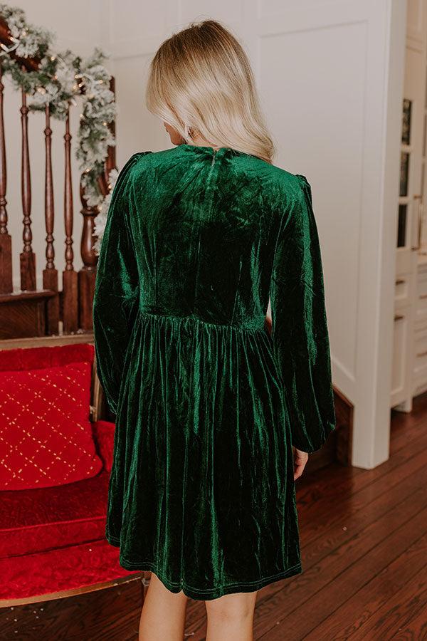 Bows And Kisses Velvet Mini Dress in Hunter Green Product Image