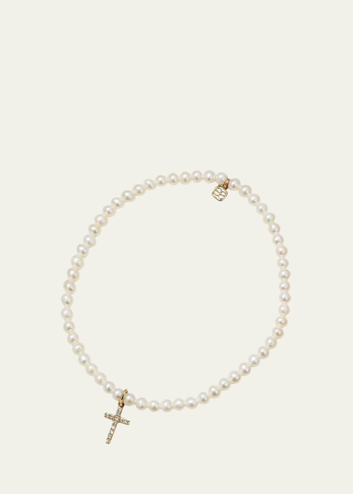 14k Diamond Cross & Pearl Bracelet Product Image