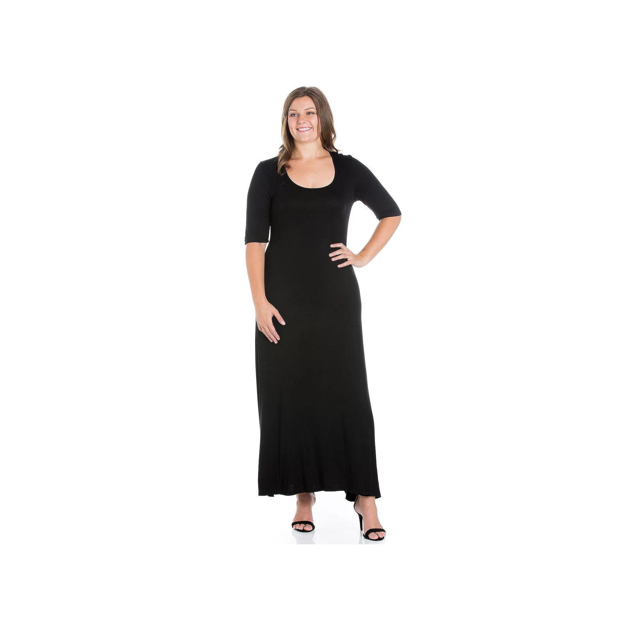 Plus Size 24seven Comfort Apparel Elbow Length Sleeve Maxi Dress, Women's, Size: 1XL, Black Product Image