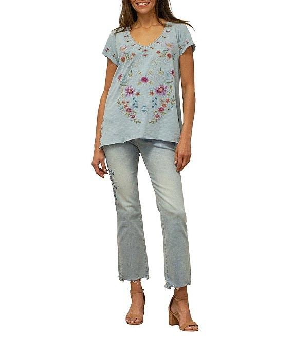 Karyn Seo Tilly Embroidered Floral and Geometric Short Sleeve Tee Product Image