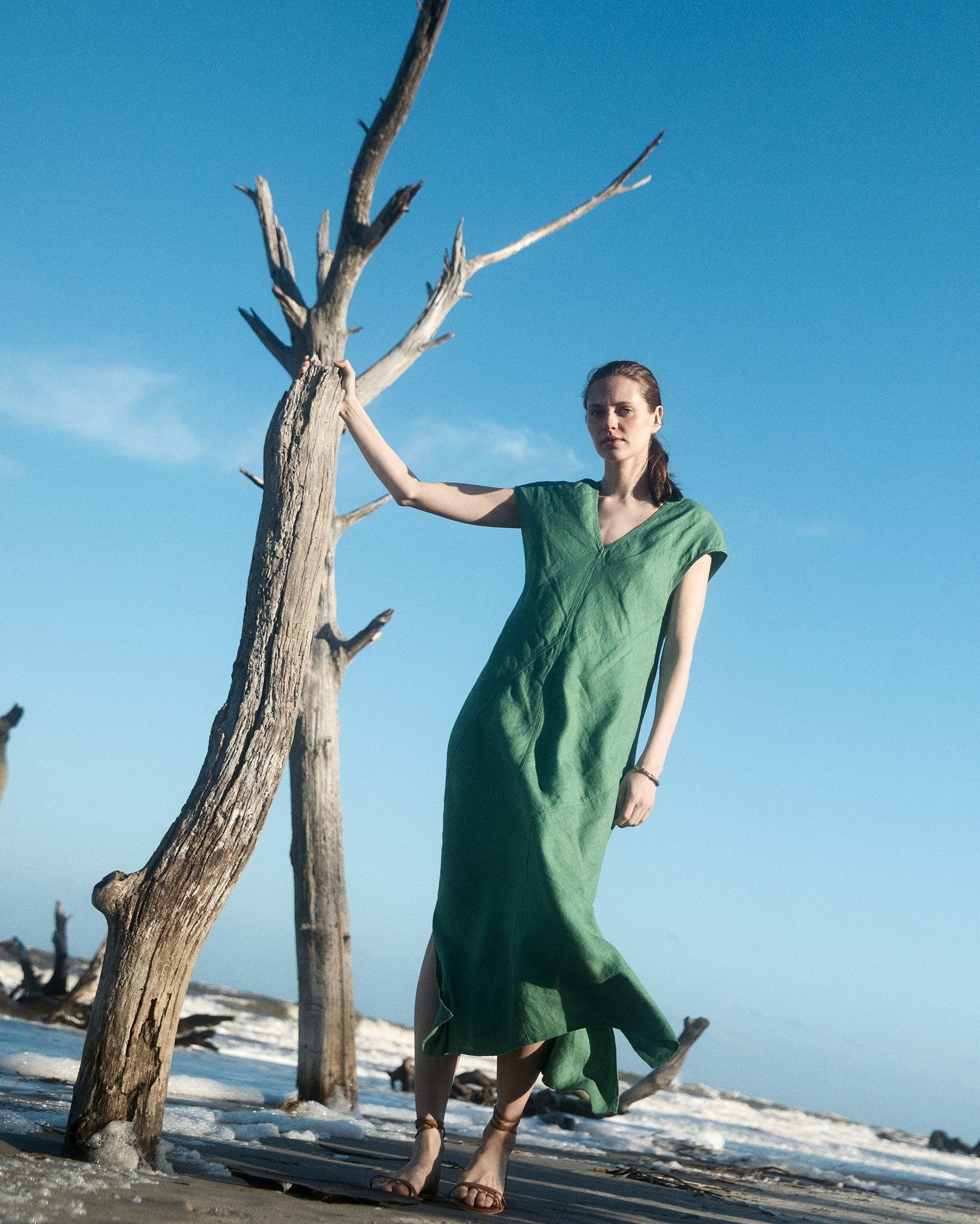 Maxi Bias Linen Dress -  Product Image