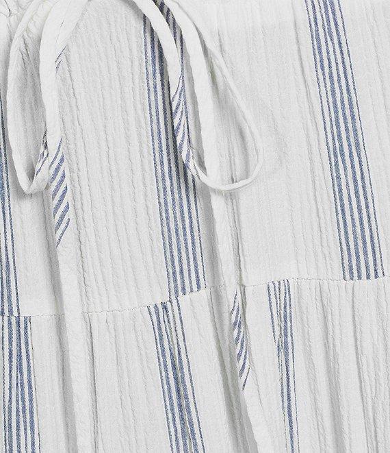 Calvin Klein Short Sleeve V-Neck Striped A-Line Midi Dress Product Image