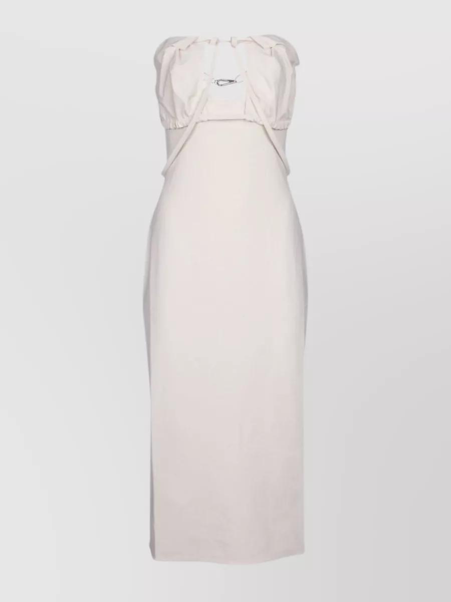 JACQUEMUS Strapless Ruffled Cutout Twill Midi Dress In White Product Image