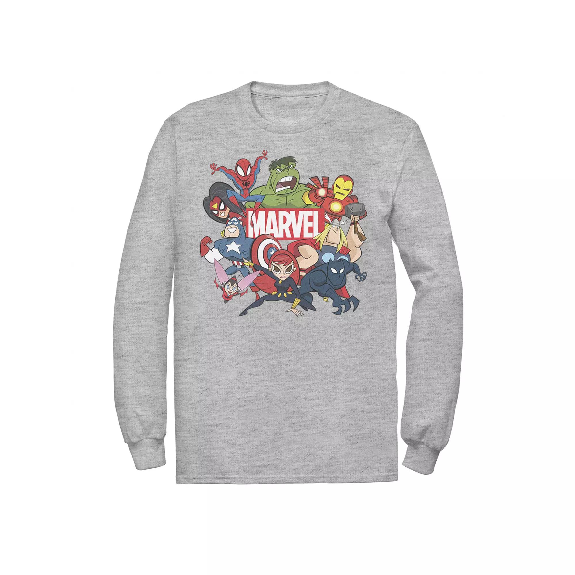 Men's Marvel Avengers Cartoon Action Collage Group Shot Tee,  Product Image