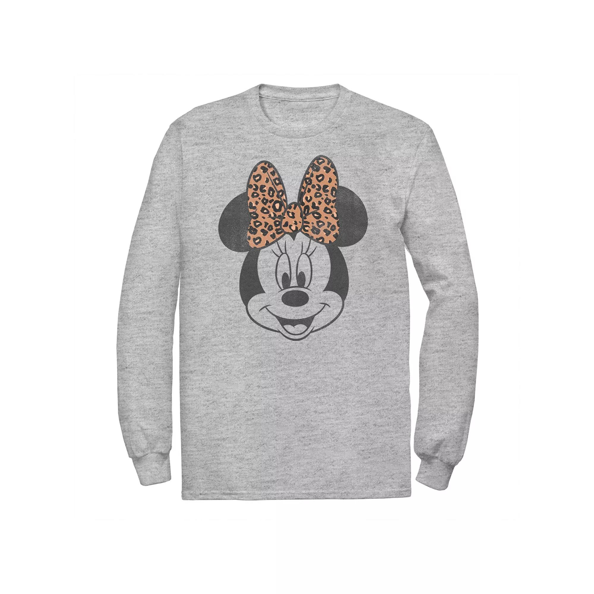 Disney's Minnie Mouse Big & Tall Leopard Print Bow Portrait Long Sleeve Graphic Tee, Men's,  Product Image