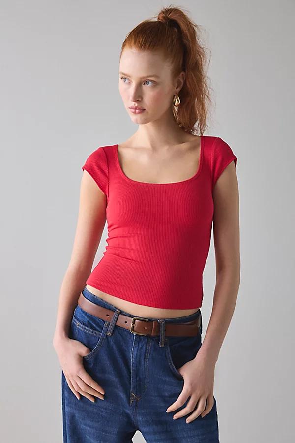 BDG Drew Cap Sleeve Square Neck Cropped Tee Top Womens at Urban Outfitters Product Image