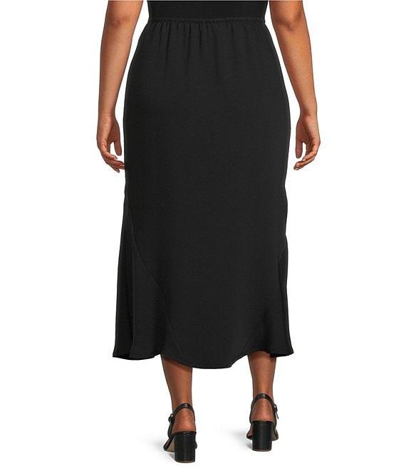 Caroline Rose Plus Matte Crepe Flat Front Elastic Waist Flare Hem Long Skirt Product Image