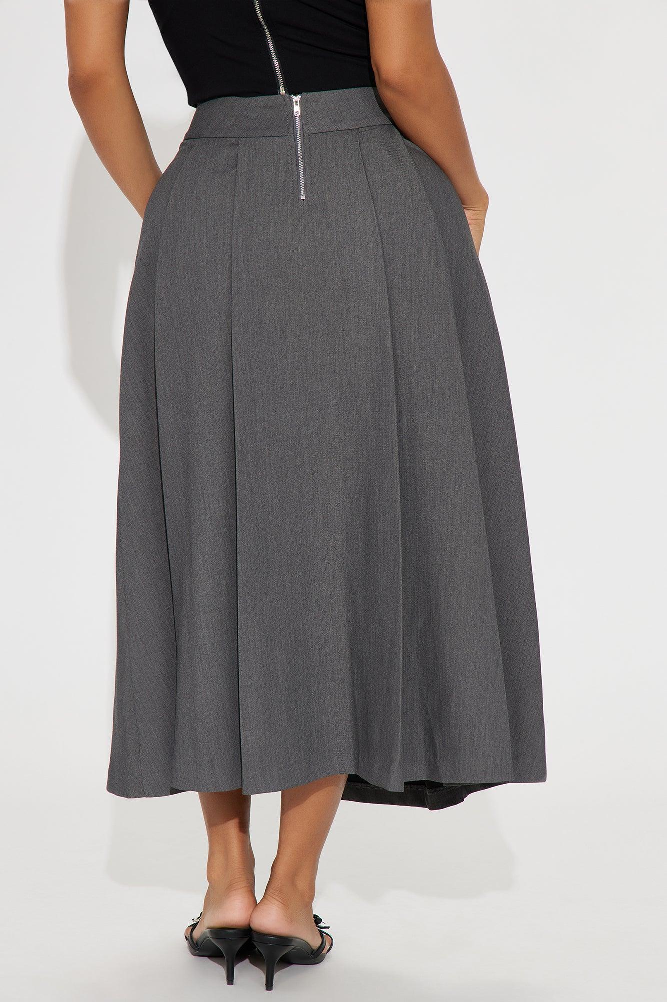 What A Pleasure Pleated Midi Skirt - Charcoal Product Image