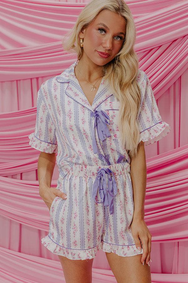 Cozy Tea Time High Waist Satin Pajama Shorts in Lavender Product Image