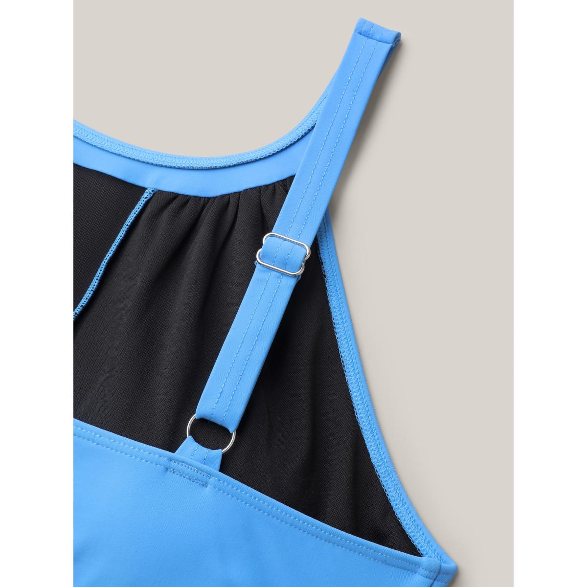 Plus Size Spliced Color Block Ruched One-Piece Swimsuit Women's Swimwear Skyblue Beach Gathered Curve Bathing Suits High stretch One Pieces BloomChic 12/L Product Image