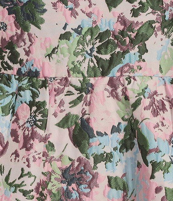 Abbey Glass Caroline Asymmetrical Neck Sleeveless Bow One Shoulder Bow Floral Jacquard Pocketed A-Line Dress Product Image