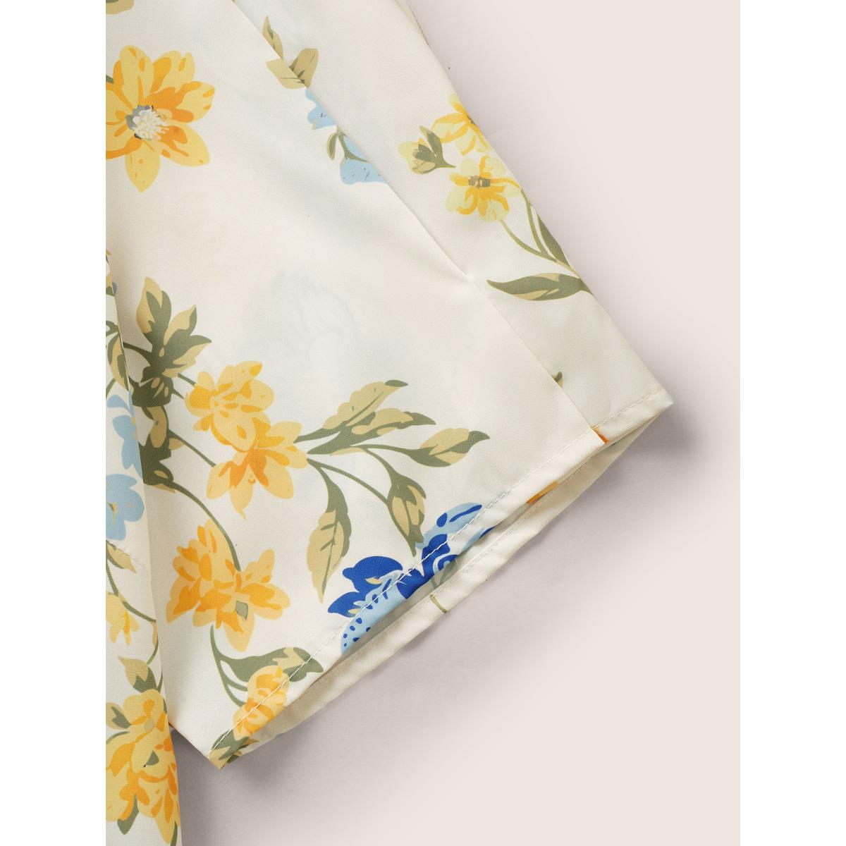 Plus Size Lemonyellow Floral & Butterfly V Neck Bishop Sleeve Blouse Women Elegant Half Sleeve V-neck Everyday Blouses BloomChic 14-16/1X Product Image