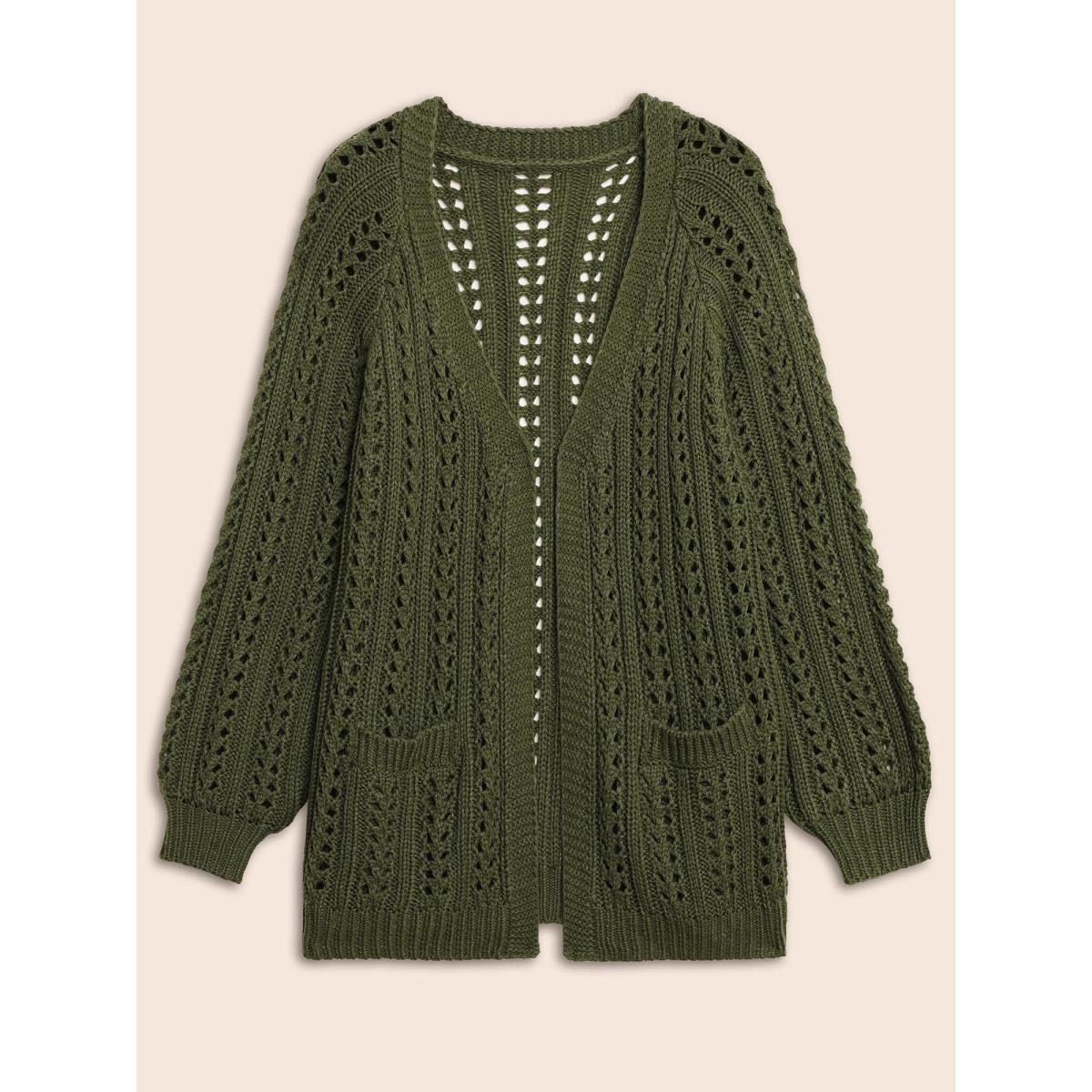 Plus Size Solid Cable Knit Raglan Sleeve Cardigan Olive Women Casual Loose Long Sleeve Everyday Cardigans BloomChic 12/L Product Image