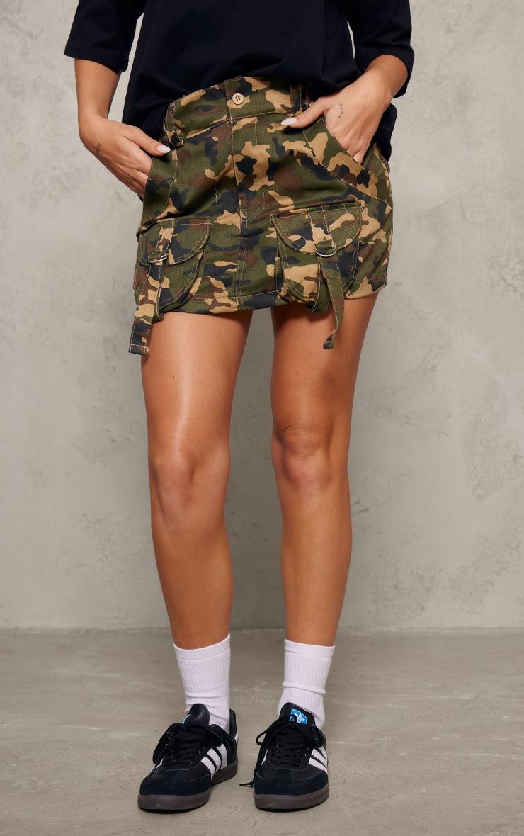 Green Camo Print Cargo Pocket Detail Micro Mini Skirt Product Image