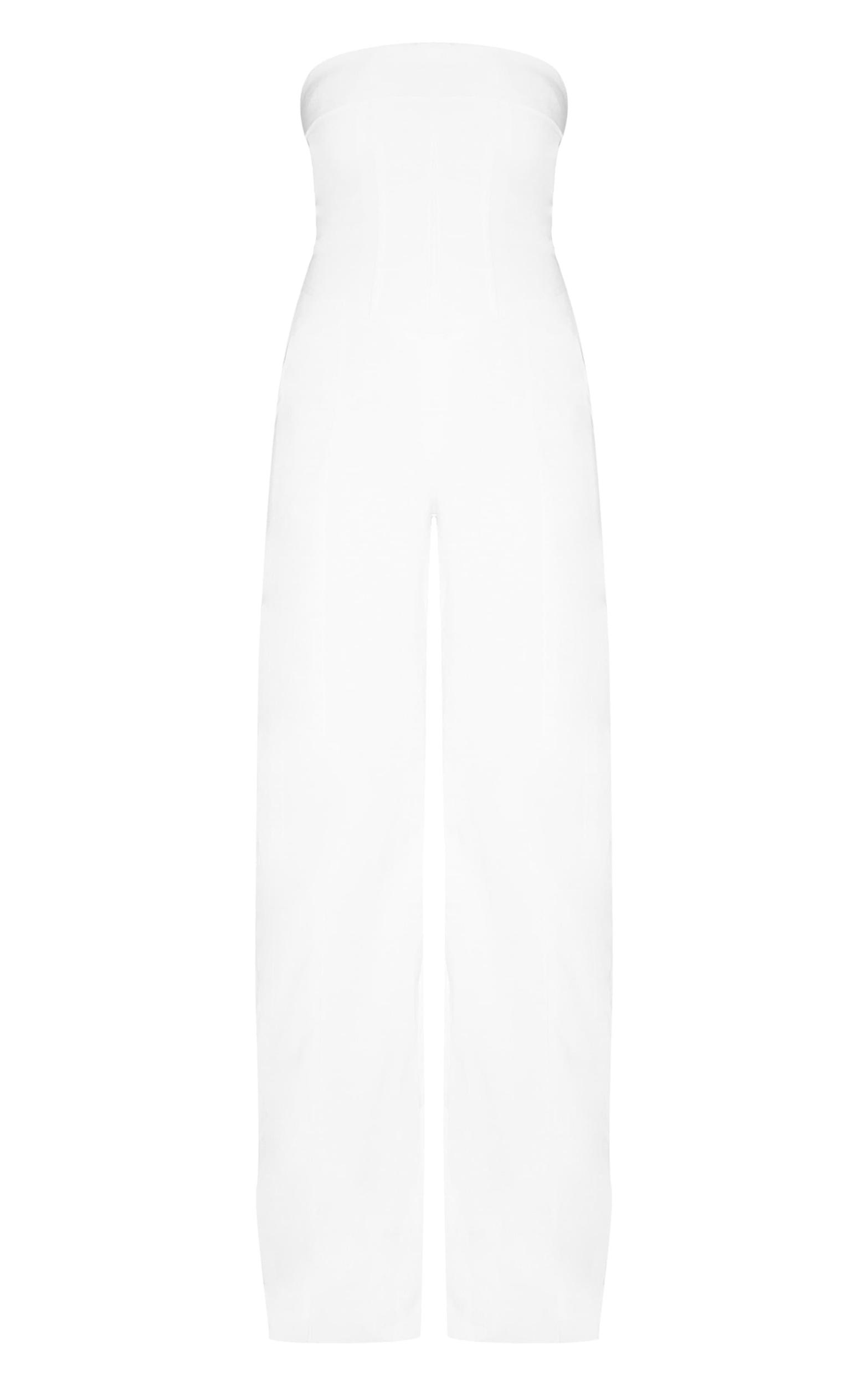 Premium White Woven Bandeau Wide Leg Jumpsuit Product Image