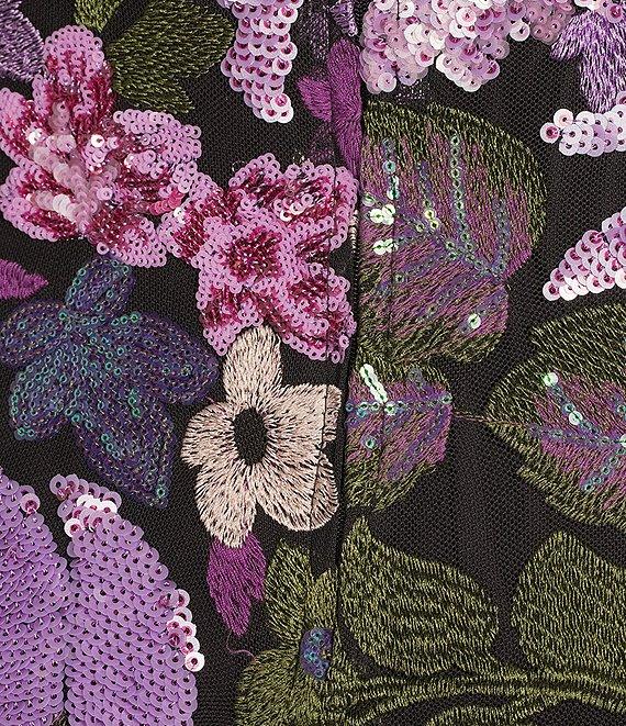 Midnight Doll One Shoulder Embellished Floral Sequin Front Slit Bodycon Dress Product Image